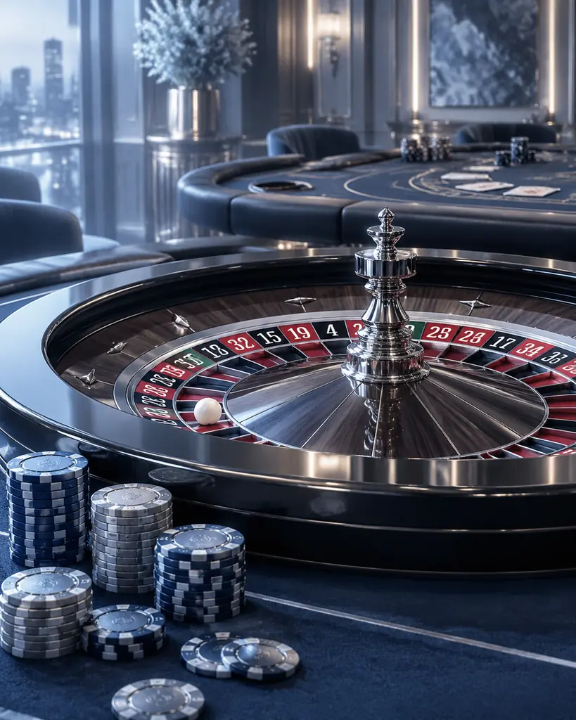 Ruang kasino dengan roda roulette